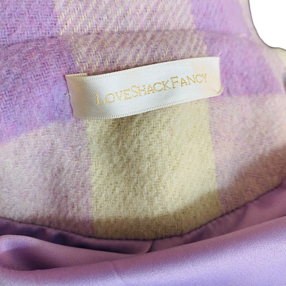 LoveShackFancy NEW Dumont Lilac Plaid Lace Fringe Wool Puff Sleeve Jacket Size S - Picture 6 of 8